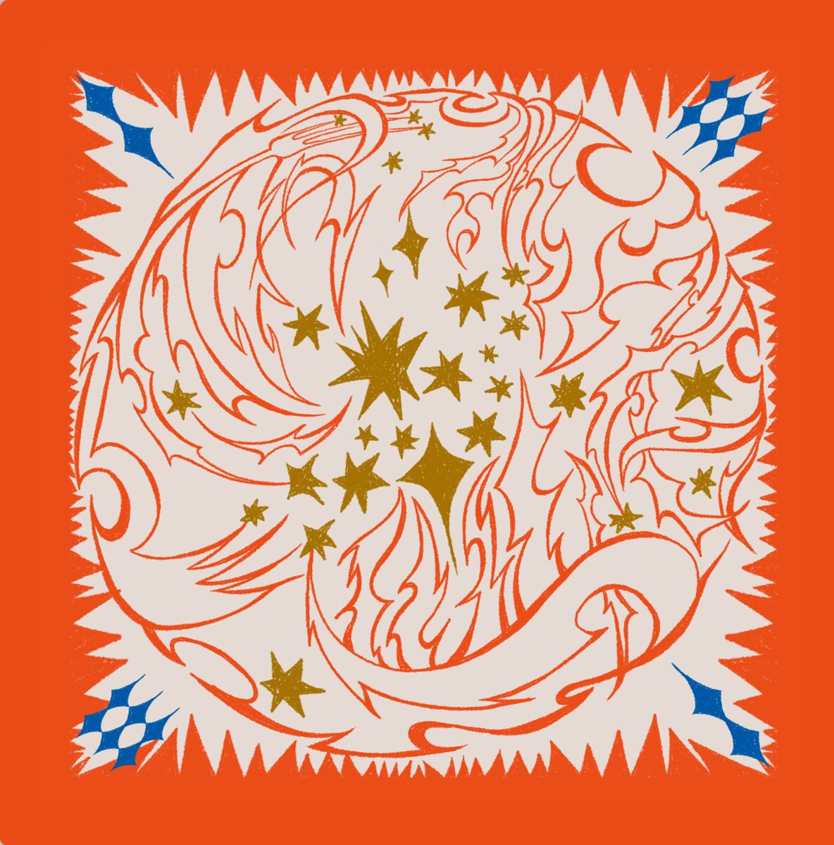 Orenda Bandana - Riyro el çizimi ipek/pamuk fular görsel 1