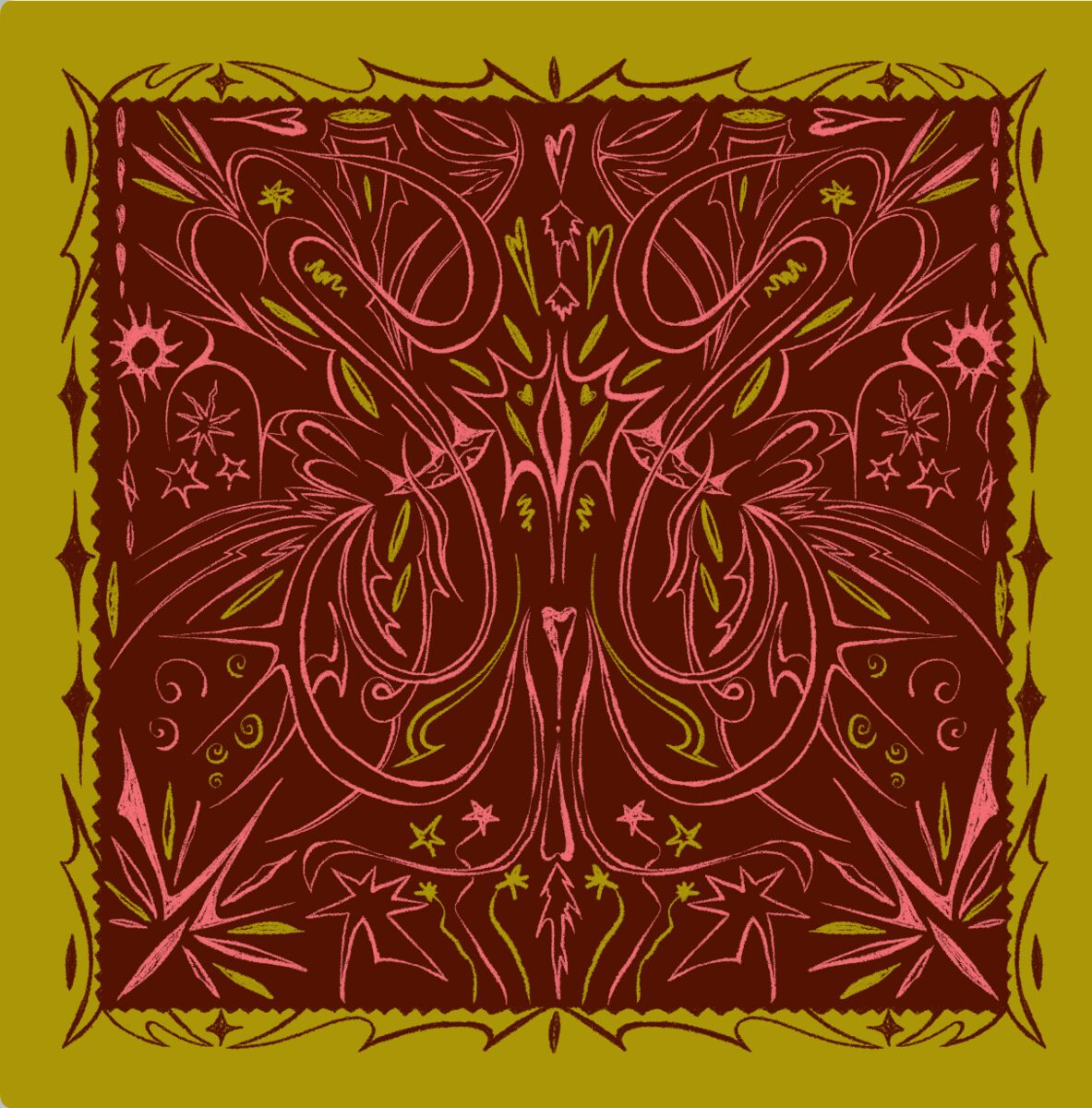 Tan Bandana - Riyro el çizimi ipek/pamuk fular görsel 1